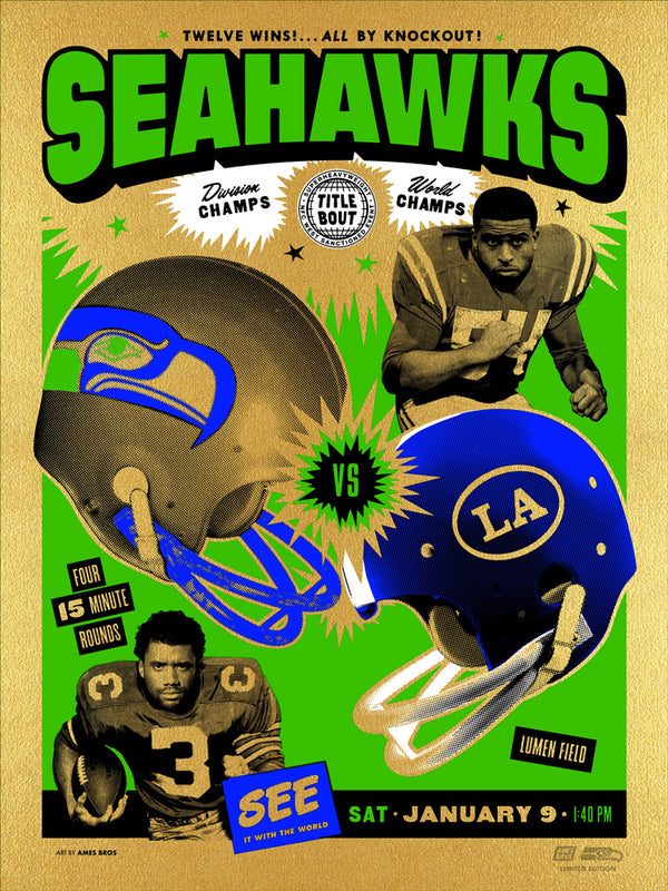 2020 Seahawks vs Rams Playoff Poster - Gold Variant
