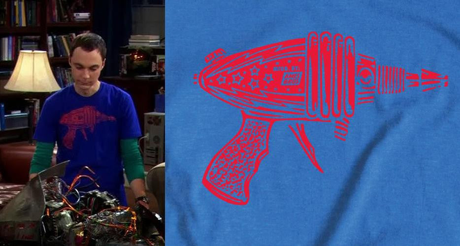 Sheldon Cooper showing his mad skills in Ames Bros Ray Gun Tee