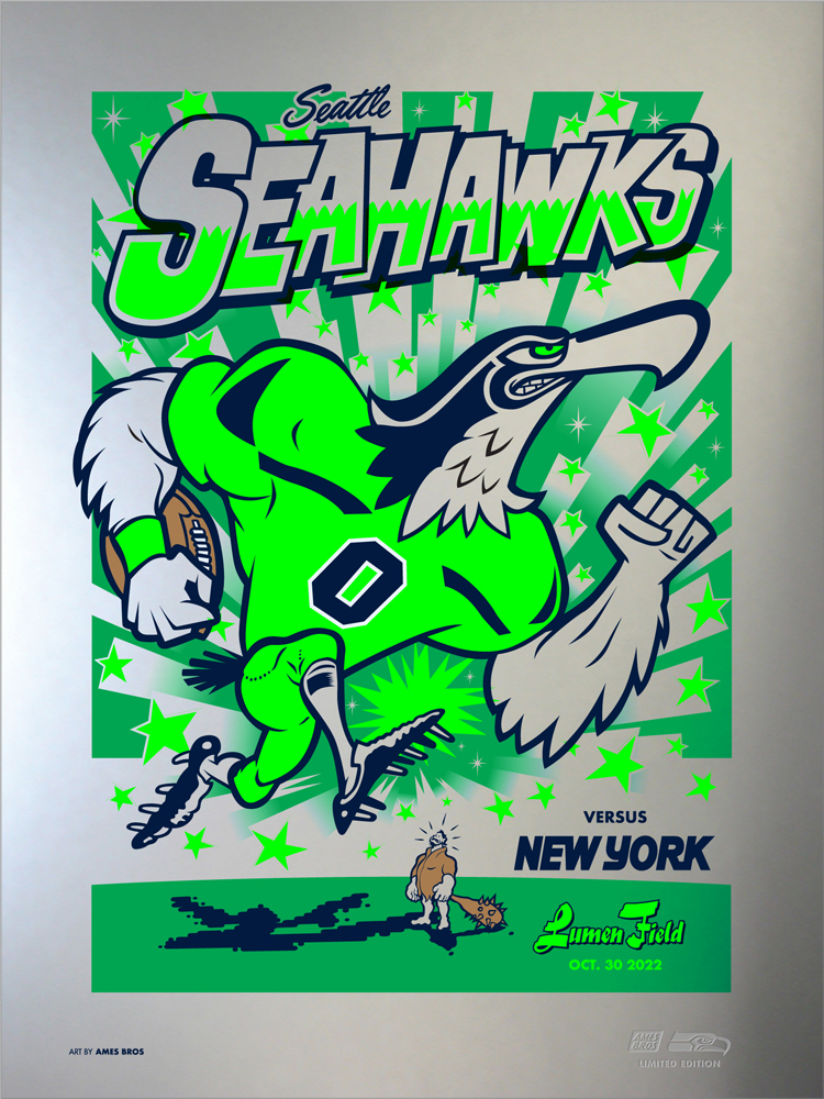 2022 Seahawks Vs Giants Gameday Poster Silver Variant Ames Bros 2022-seahawks-vs-giants-gameday-poster-silver-variant-ames-bros
