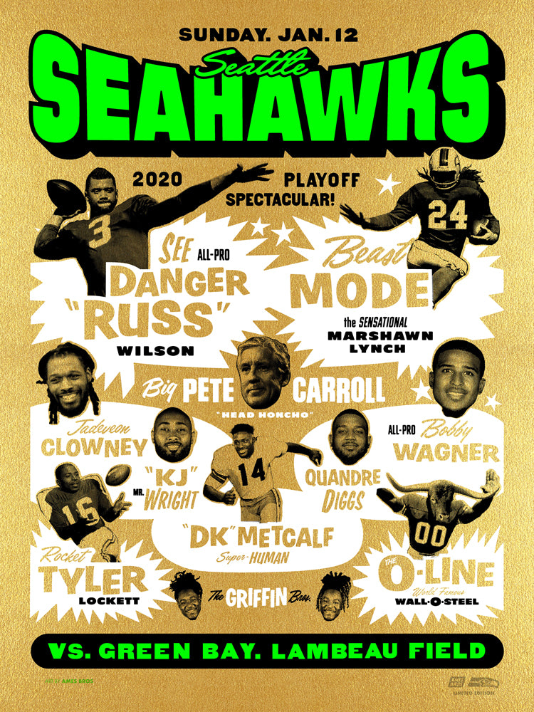 2019 Seahawks vs Packers Playoff Poster - Gold Variant