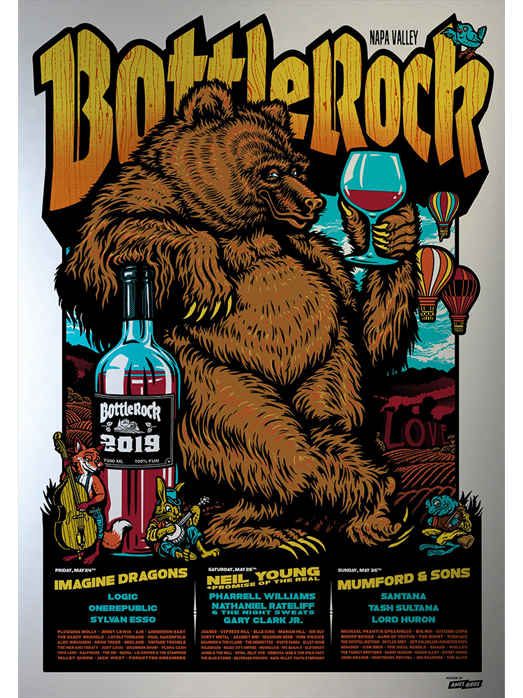 BottleRock 2019 Napa Valley, CA Festival Poster - Silver Edition